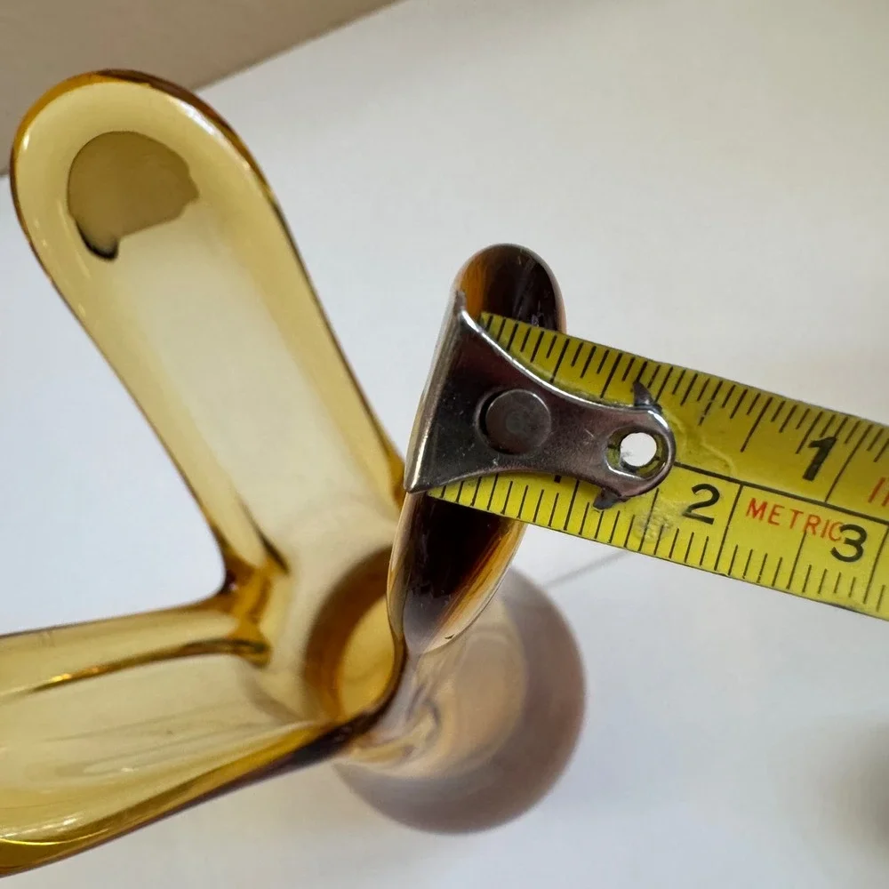 Vintage Amber Art Glass Vase Mid Century Modern Pulled Swing Tri-Corner 8.5 Inch